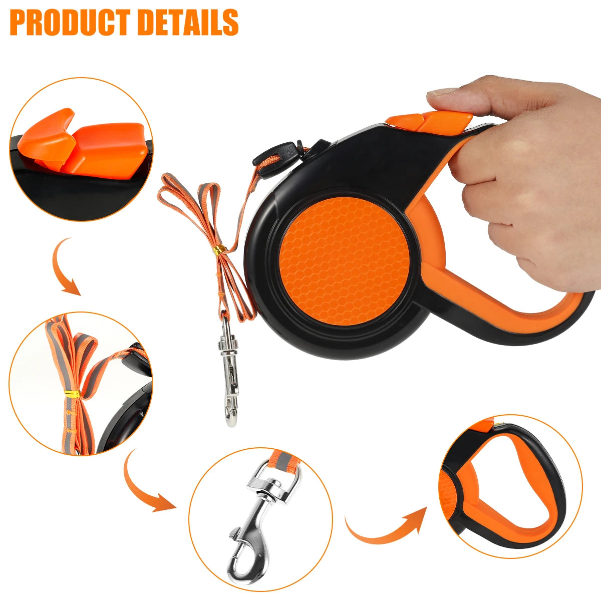 8M Retractable Dog Lead Heavy Duty Pet Walking Leash with Strong Reflective Tape