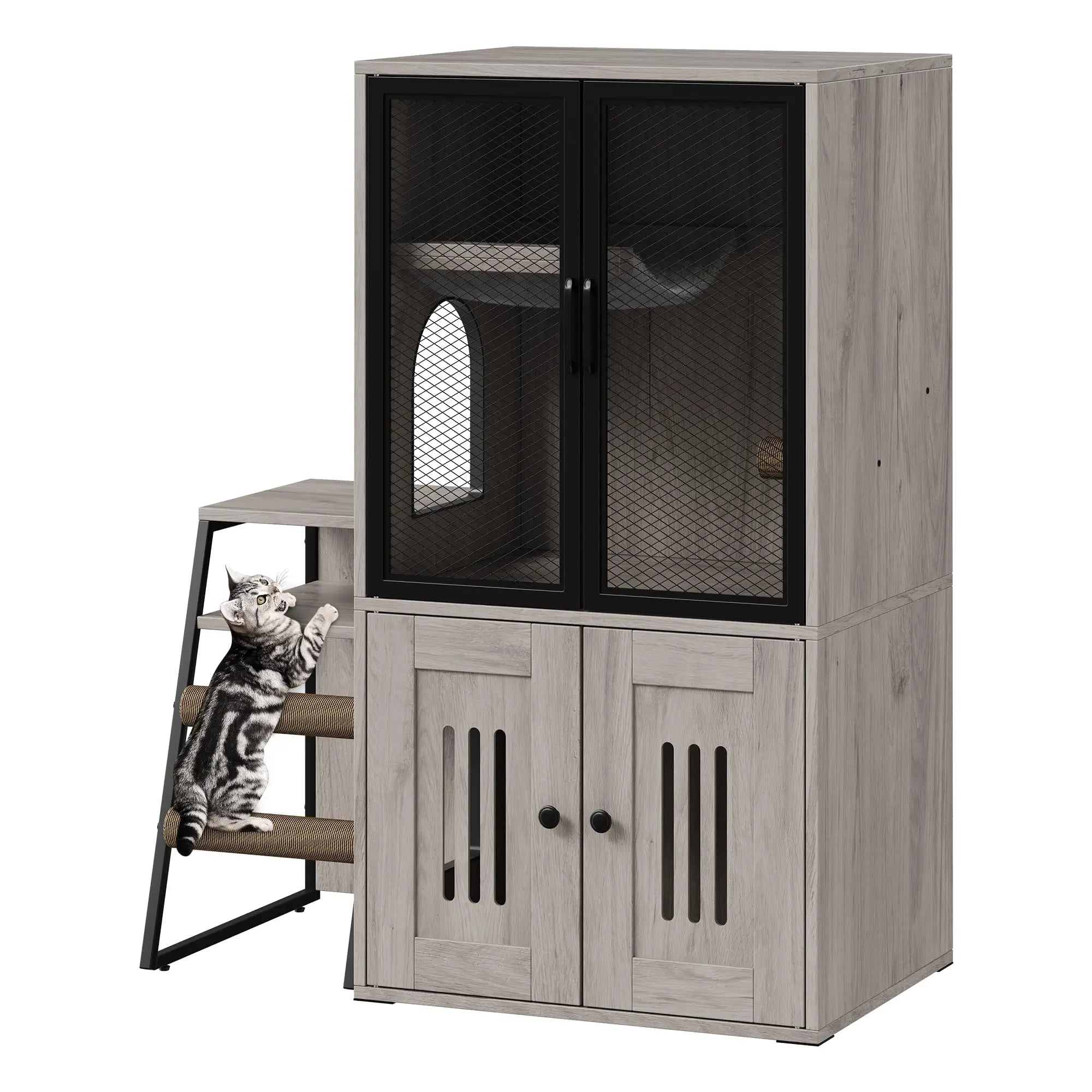 Multifunctional Cat Litter Box Furniture Enclosed With Doors.