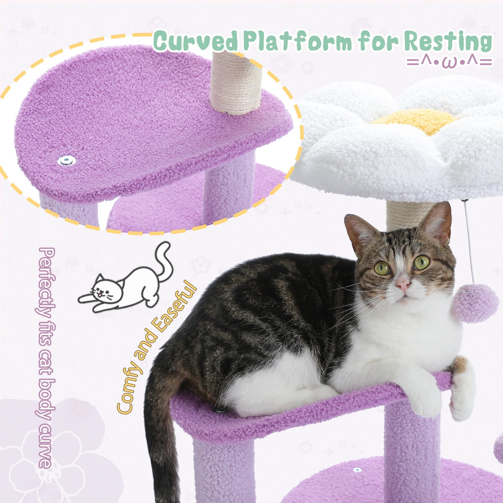Flower Cat Tree for Indoor Cats, Small Cat Tower with Sisal Scratching Post,