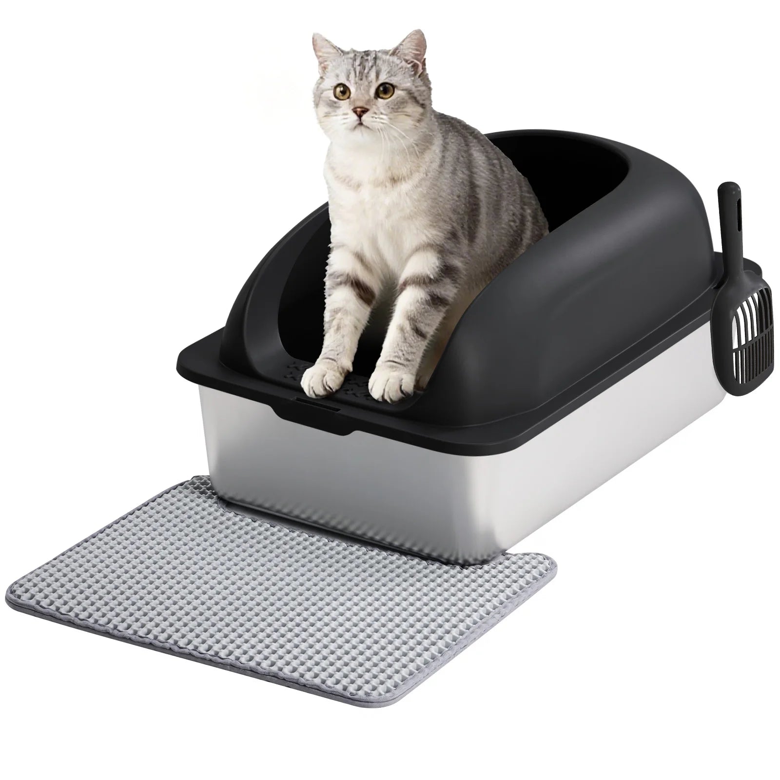 JHK Stainless 24IN Steel Cat Litter Box with Lid Large Cat Litter Box.