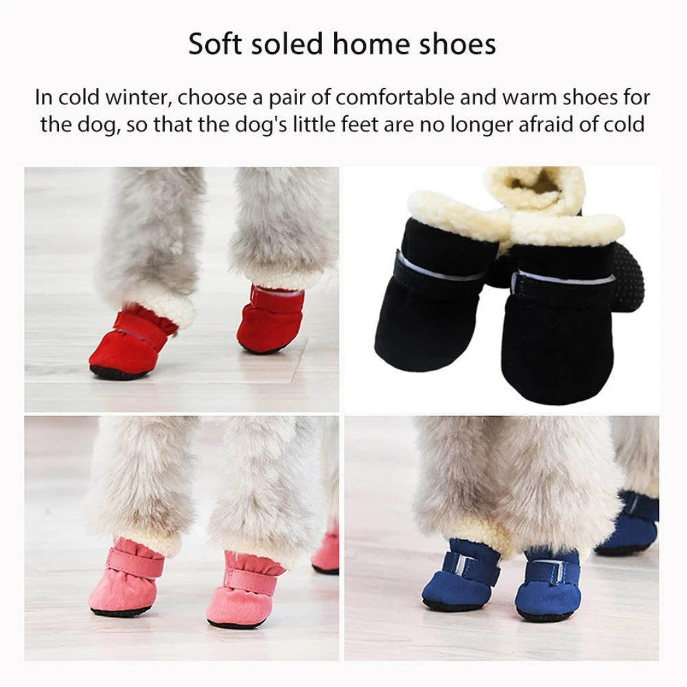 4Pcs Pet Dog Snow Boots Autumn Winter Warm Plush Dog Shoes.