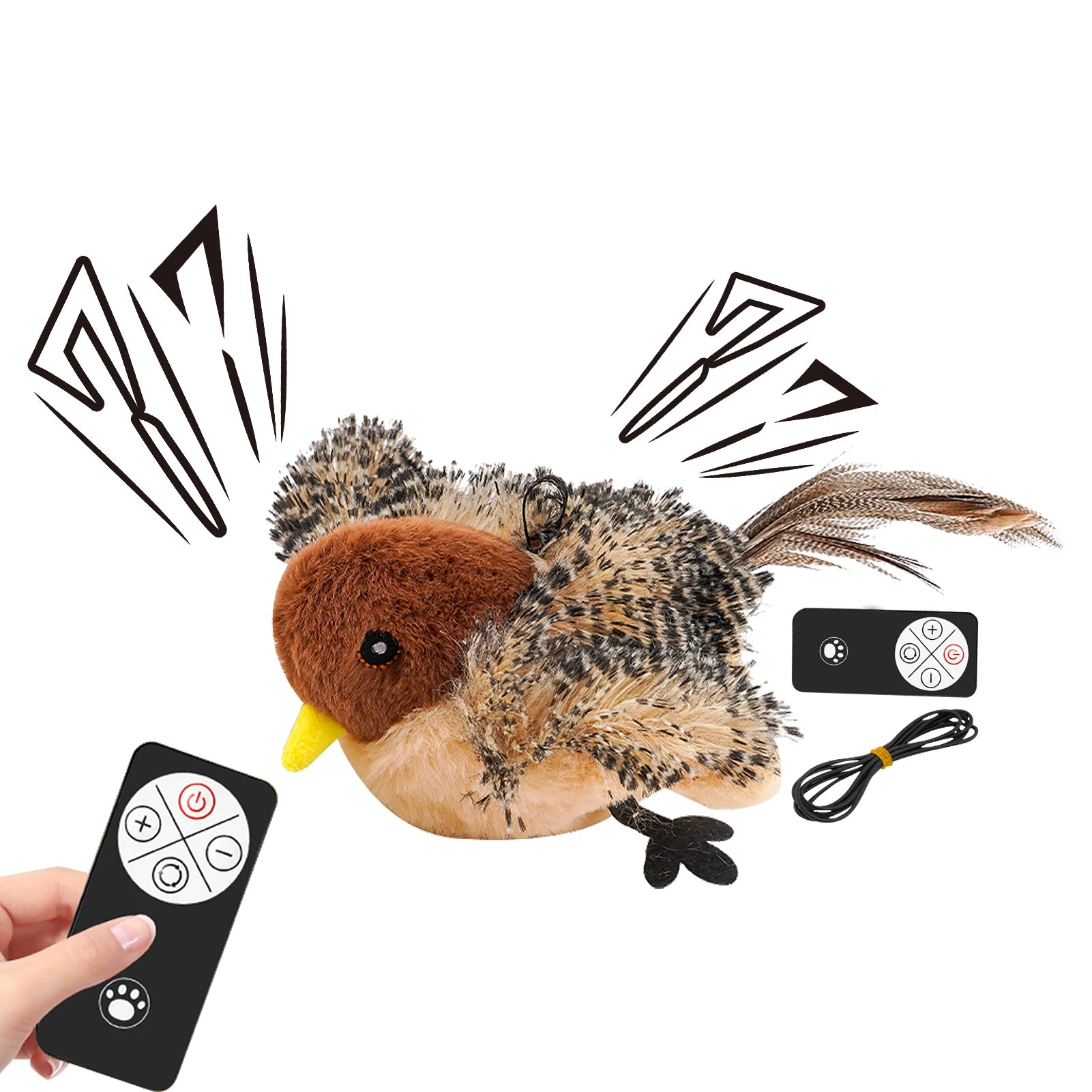 Remote Control Simulated Chirping Bird Toy Plush Chirping Cat Toy