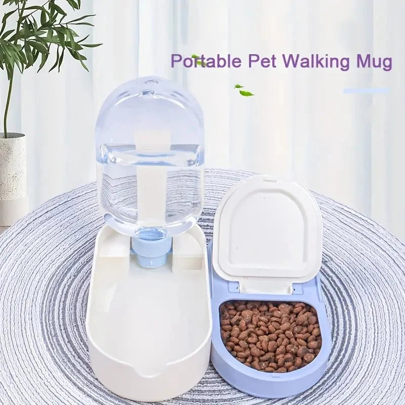 Portable Pet Water Bottle with Drinking Cup and Food Container.