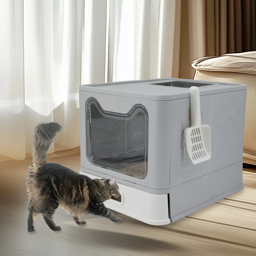 Stainless Steel Cat Litter Box with Lid Front Entry and Top Exit.