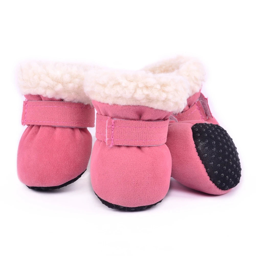 4Pcs Pet Dog Snow Boots Autumn Winter Warm Plush Dog Shoes.