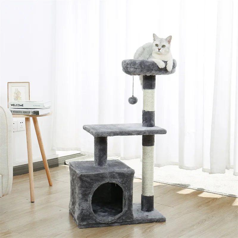 Cat Tower Cat Condo with Sisal Covered Scratching Post for Kittens and Small Cats