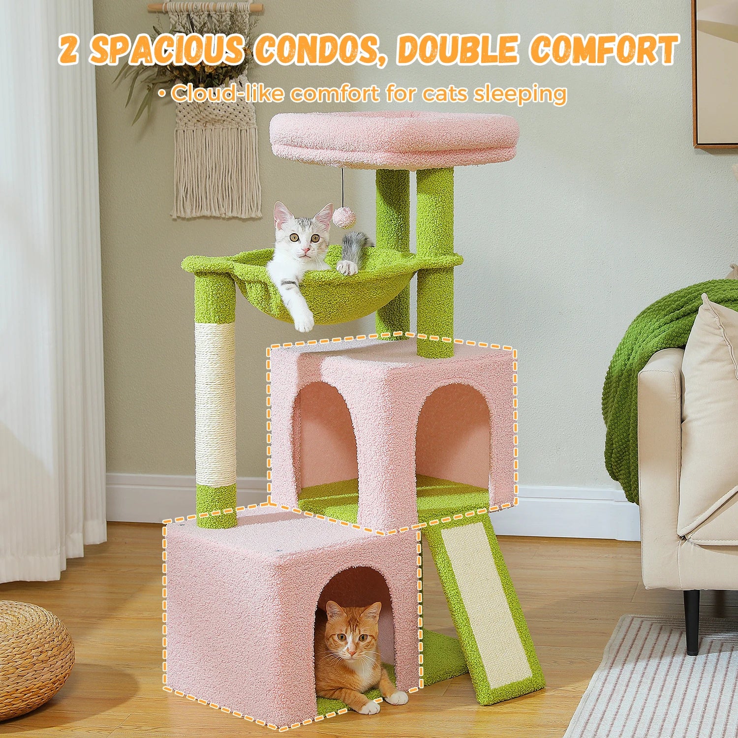 Large Cat Tree for Indoor Cats Multi-Level Cat Tower with Spacious Condos.