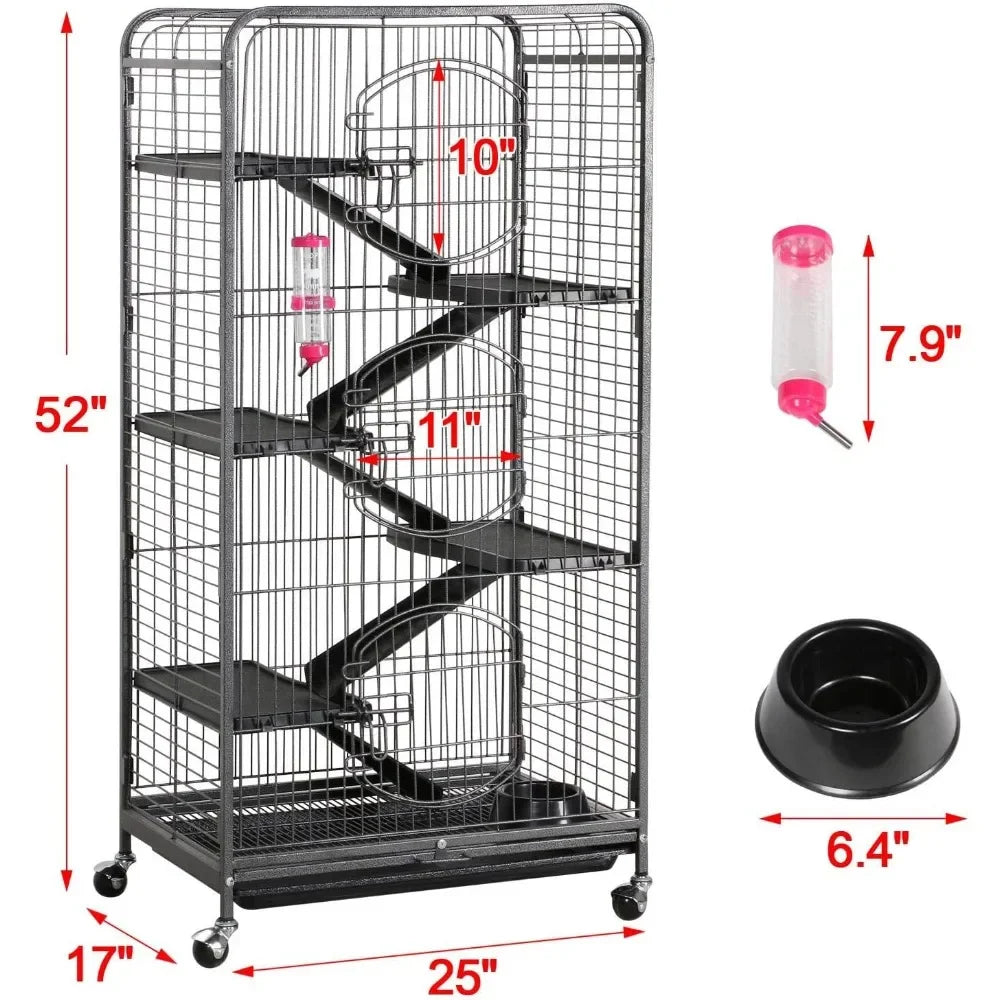 52-inch Ferret Cage 6 Level Metal Rat Cage with 3 Front Doors/Feeder/Wheels Small Animal Cage for Ferret/Chinchilla
