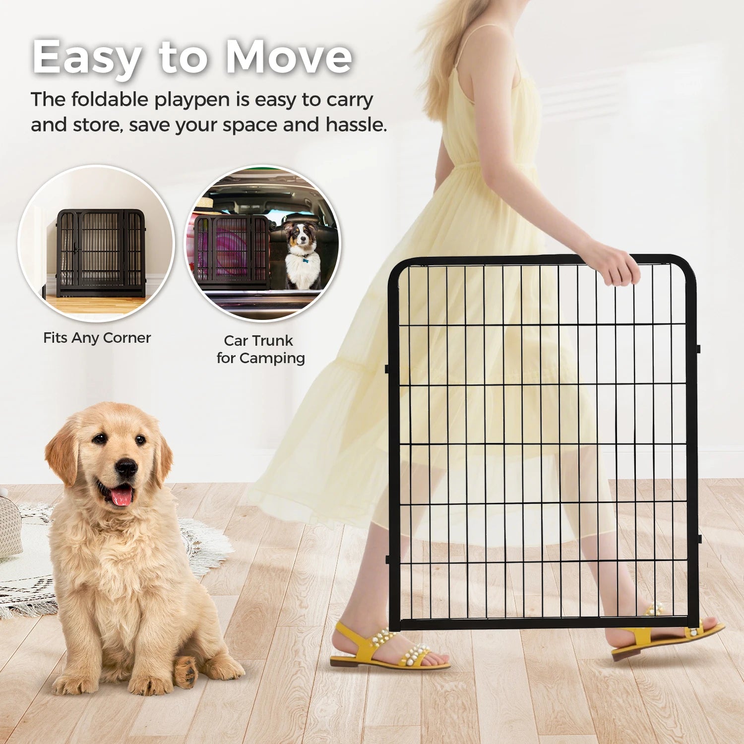 Heavy-Duty Metal Puppy Playpen – 24"/32"/40" Options, 8/16 Panels.
