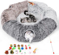 Large Cat Tunnel with Warm Bed and 20 Toys for Indoor Play, Detachable Cave for Kittens