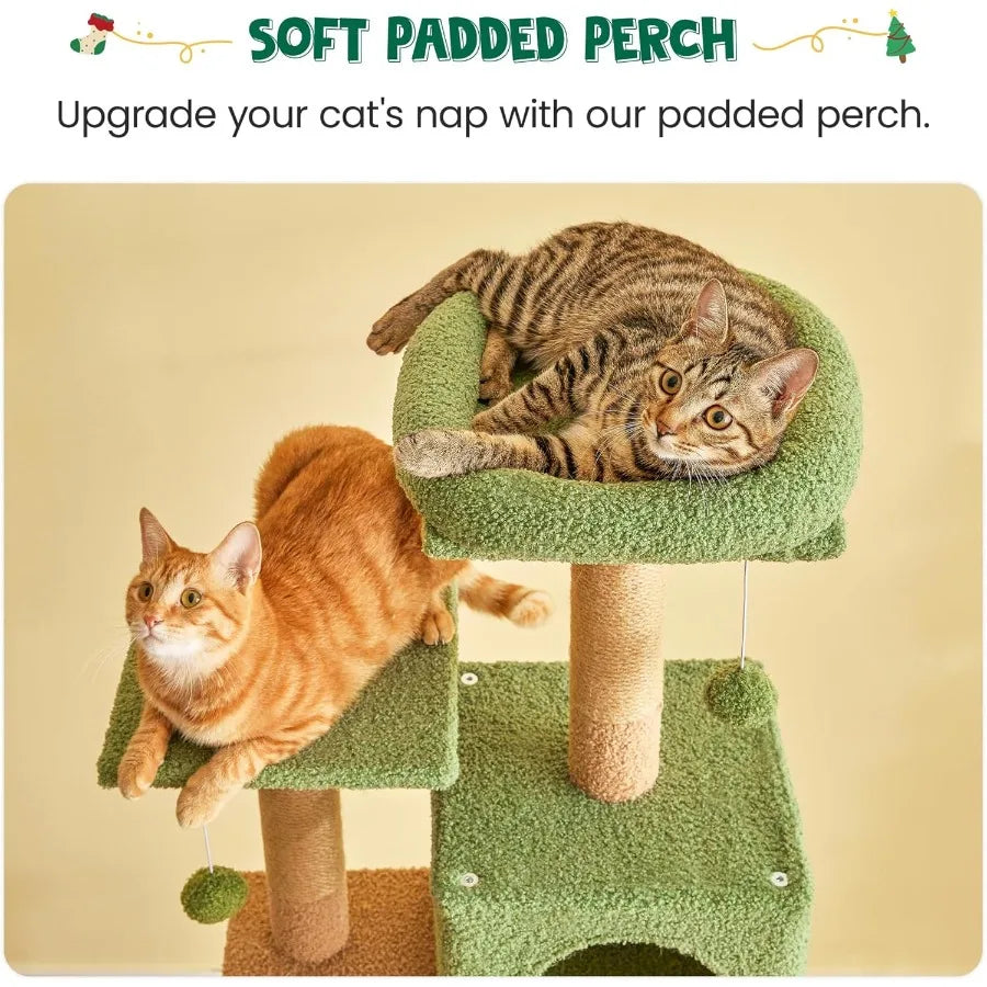 63.8 Inches Green Cat Tree for Cats Multi-Level Cat Tower with Sisal-Covered Scratching Posts.