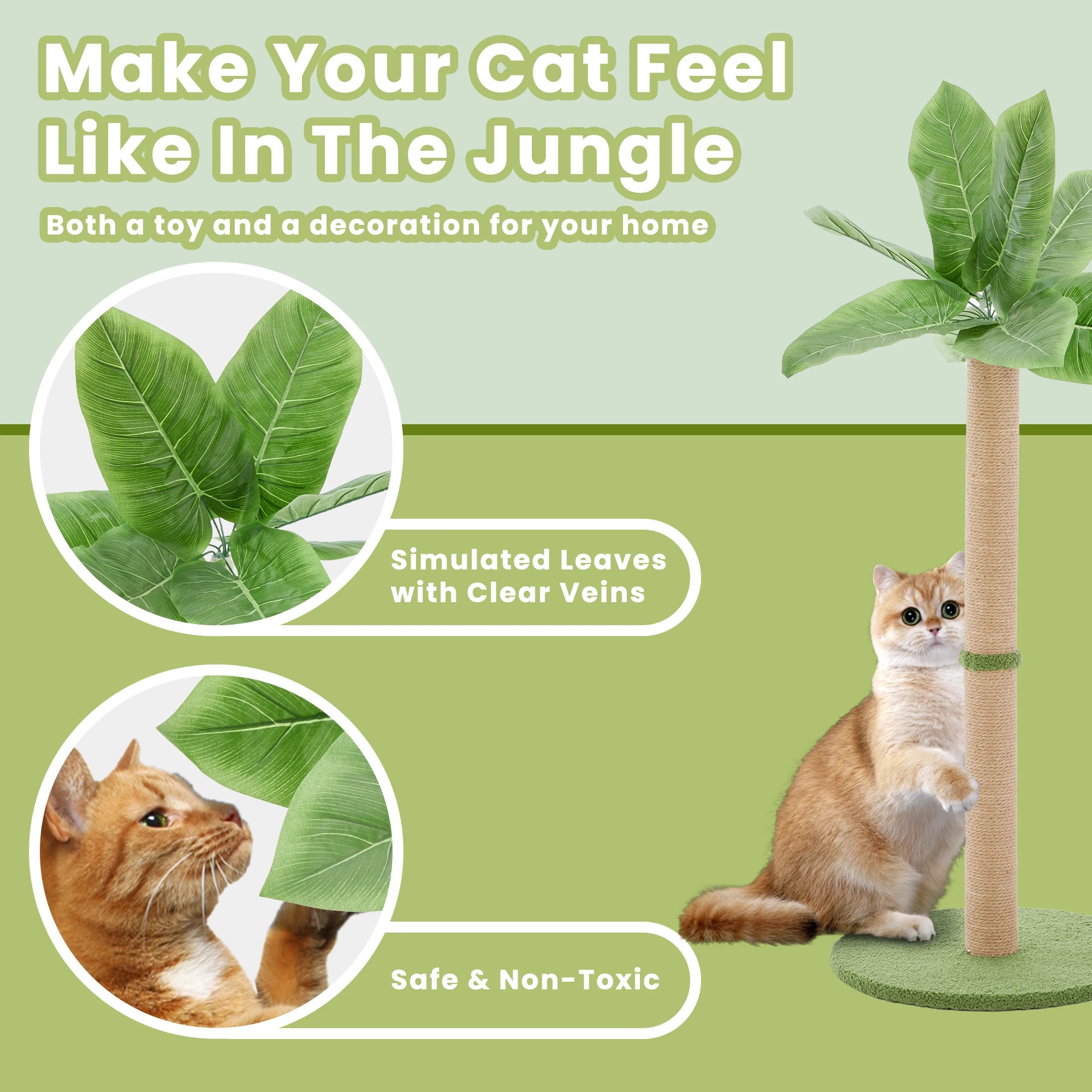 JHK 33In Tall Cat Scratching Post with Dangling Ball for Indoor Cats.