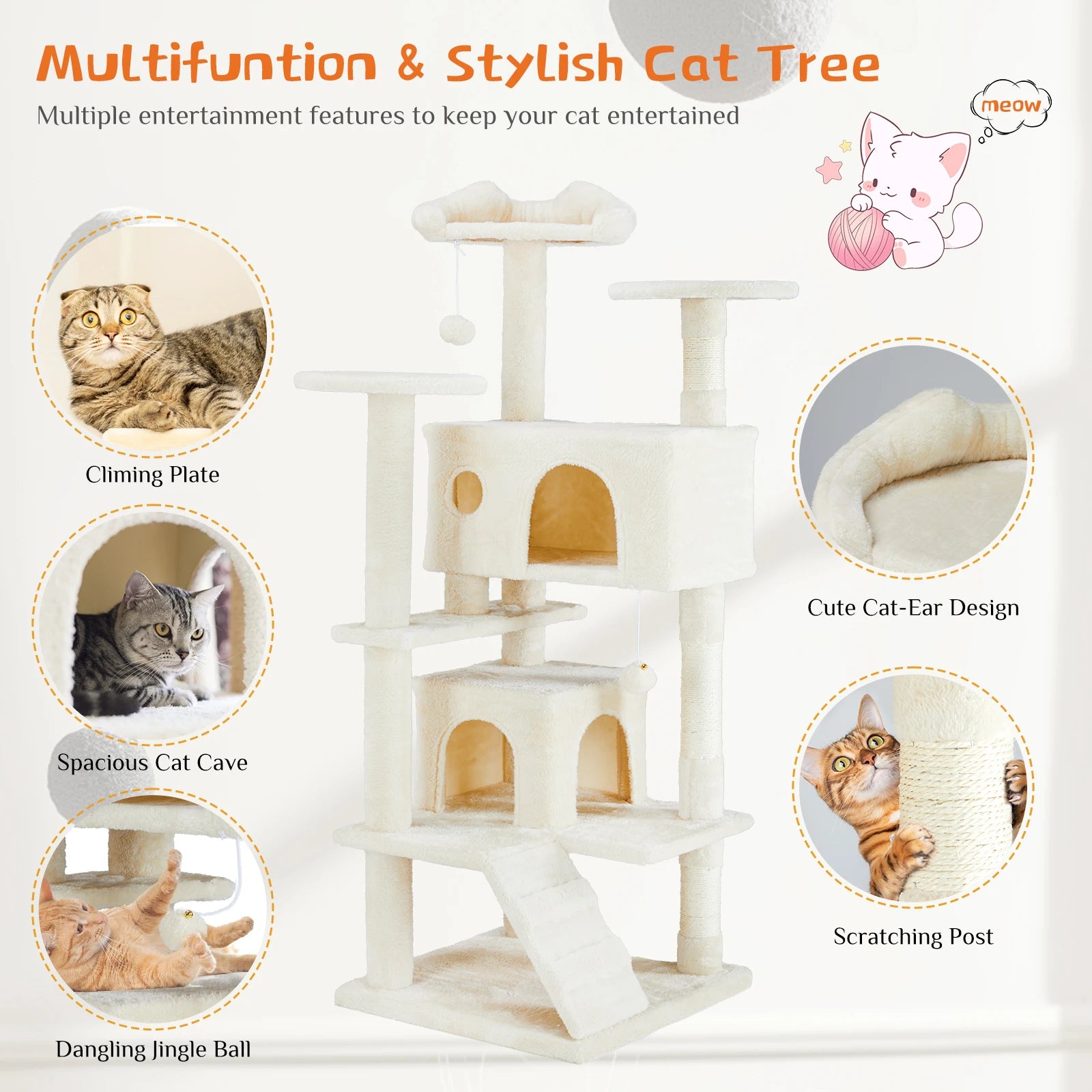 .Tall Multi-Level Cat Tree Tower for Indoor Pet Furniture Stable Kitty Play House.