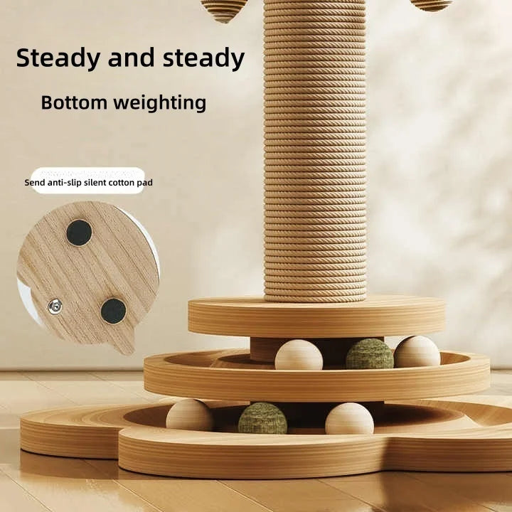 Indoor Cat Scratching Post for Pets, 2-Layer Ball Track Kitten Toy with Teasing Wand.