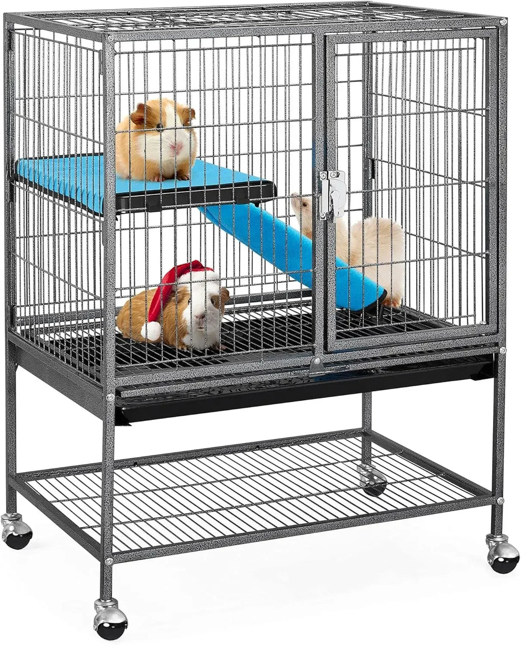 Metal 34'' Ferret Cage Critter Indoor for Adult, 2-Tiers Small Tray＆Shelf, Black