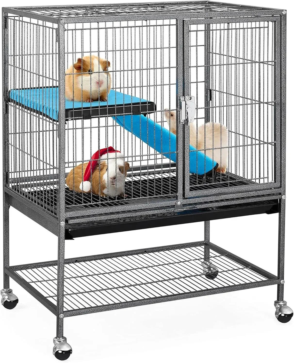 Metal 34'' Ferret Cage Critter Indoor for Adult, 2-Tiers Small Tray＆Shelf, Black
