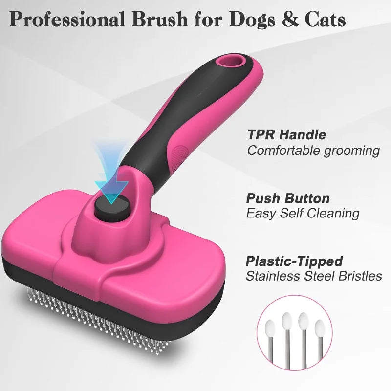 Self Cleaning Slicker Brush for Dogs & Cats Skin Friendly Grooming Deshedding.