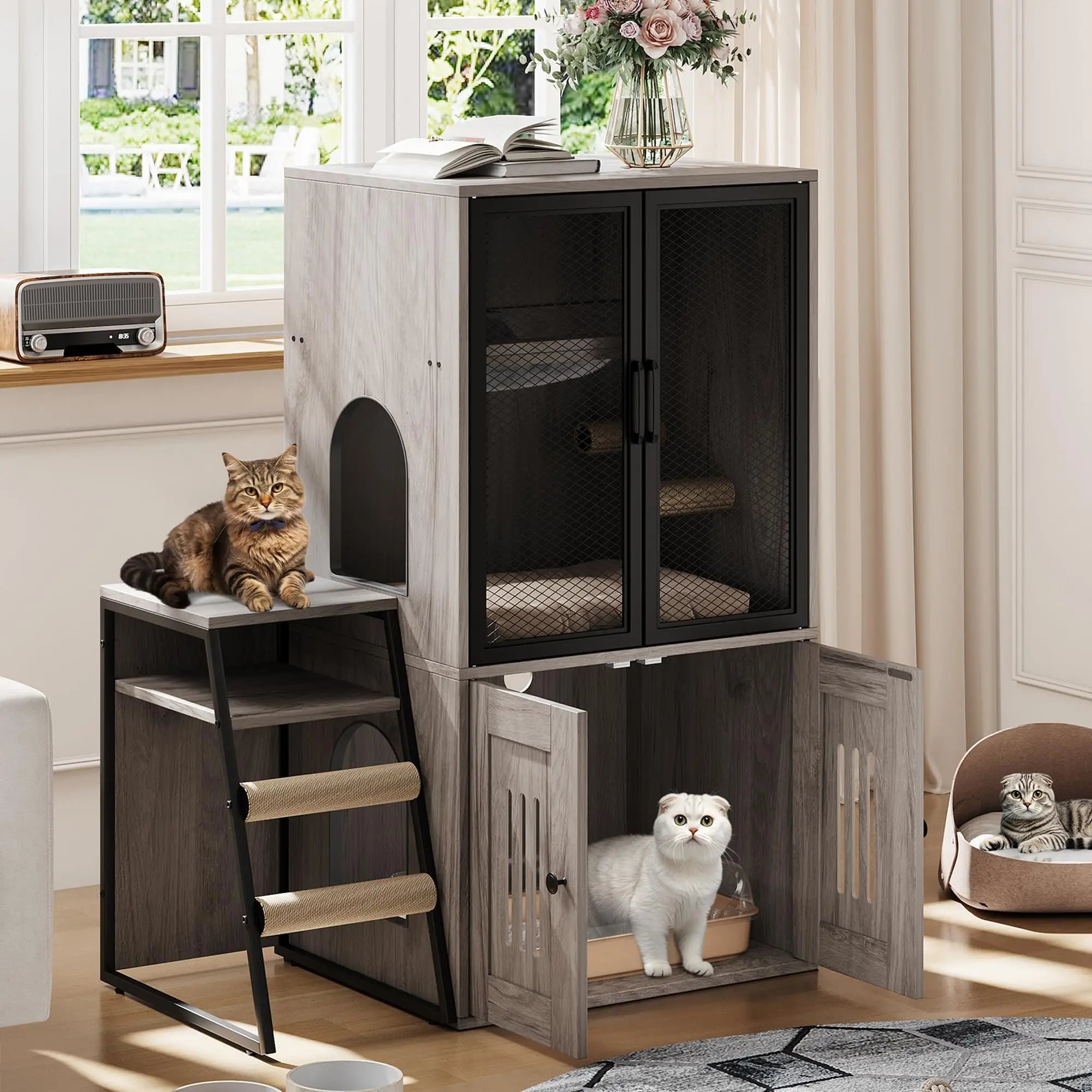 Multifunctional Cat Litter Box Furniture Enclosed With Doors.