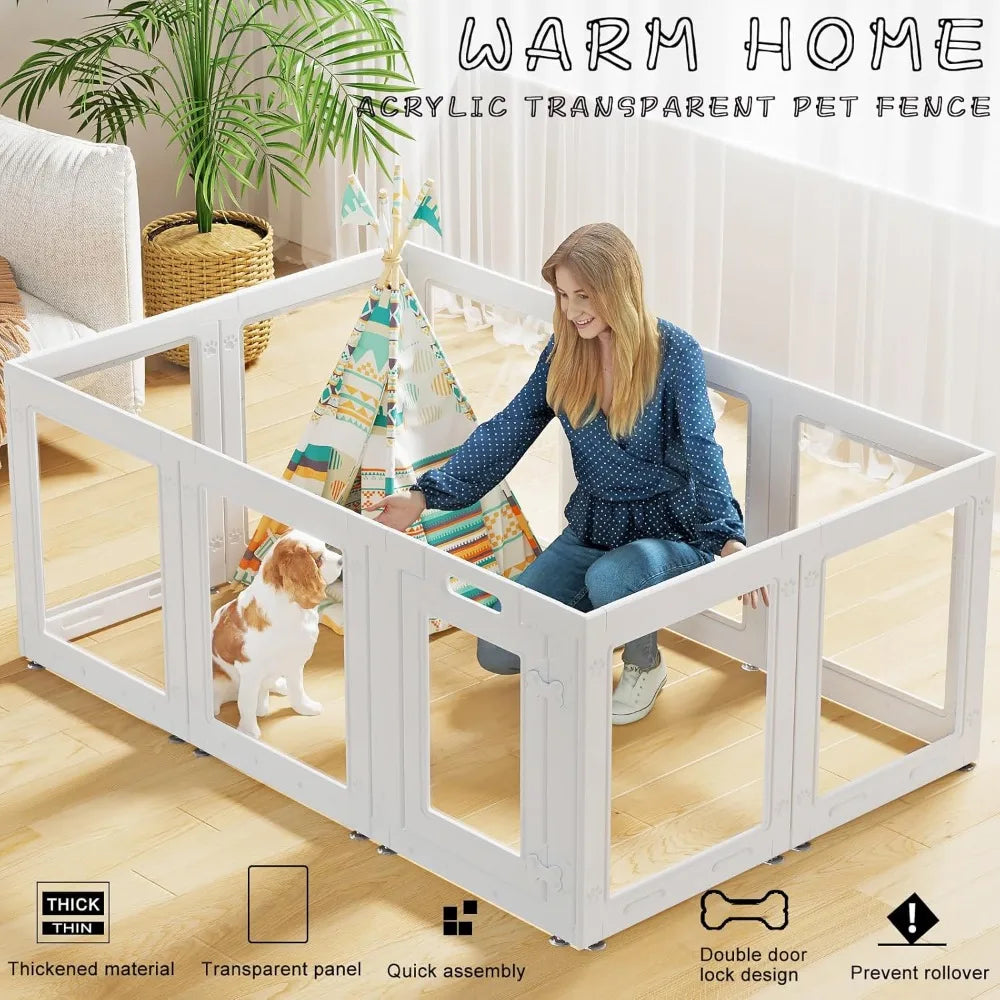 Acrylic Dog Playpen with Door, 23.6 Puppy Playpen, Easy Assemble Pet Fence.