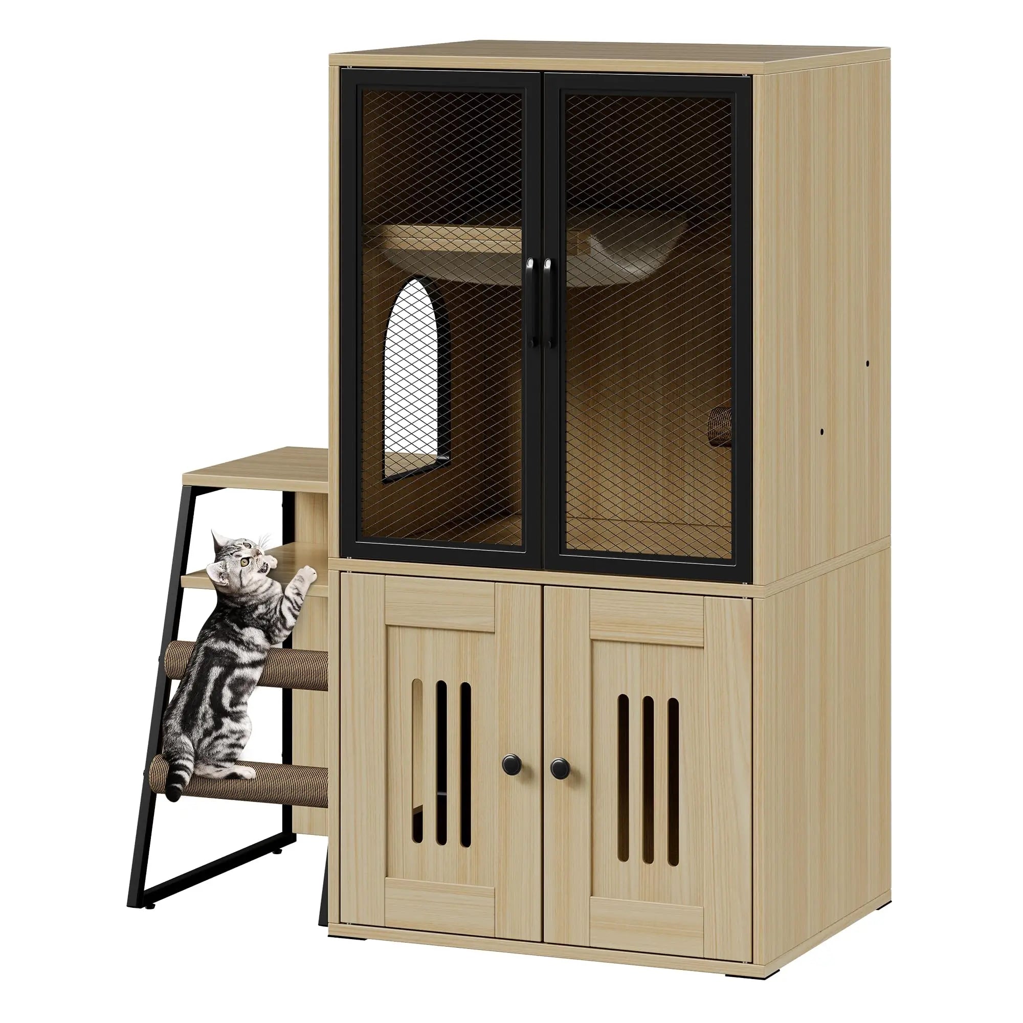 Multifunctional Cat Litter Box Furniture Enclosed With Doors.