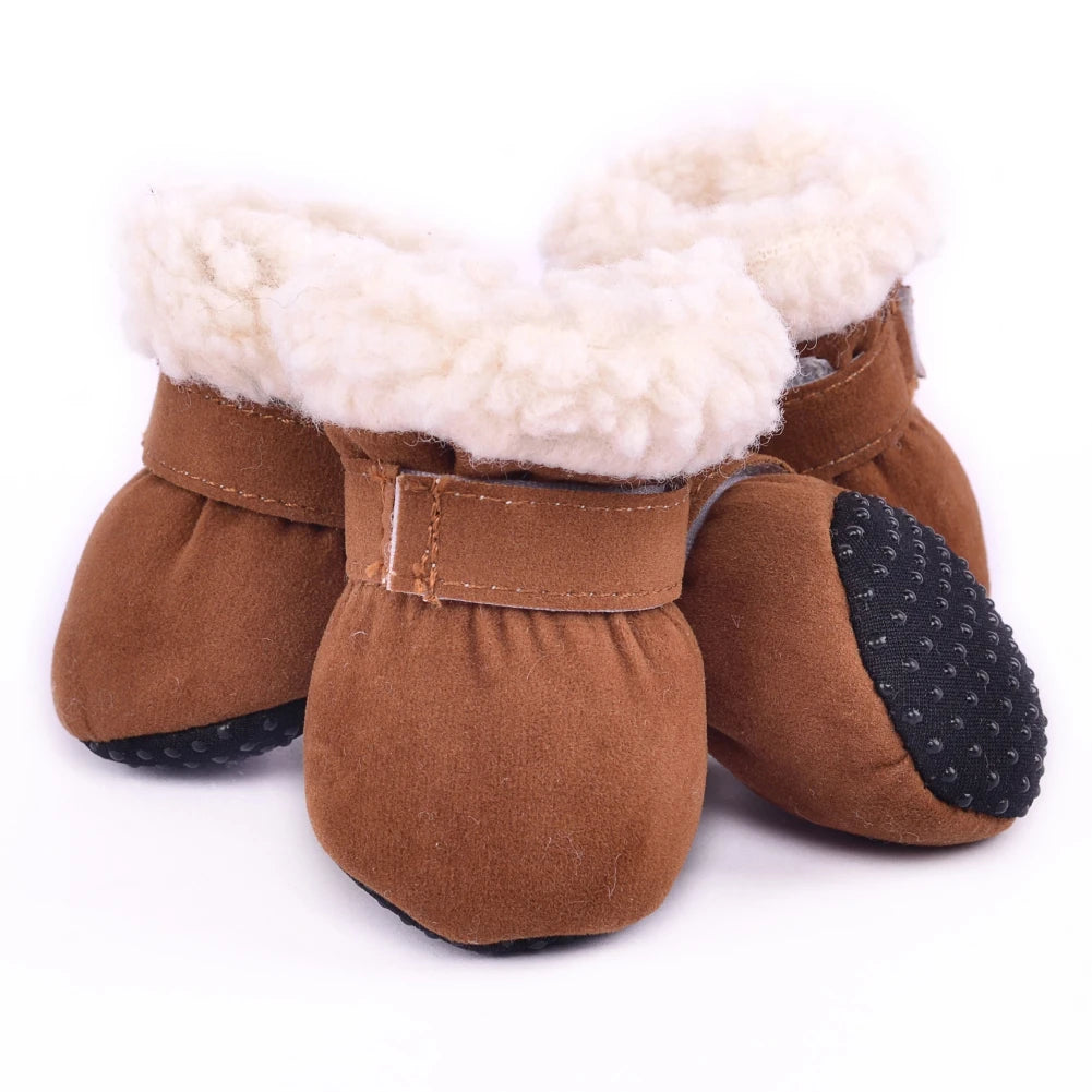 4Pcs Pet Dog Snow Boots Autumn Winter Warm Plush Dog Shoes.