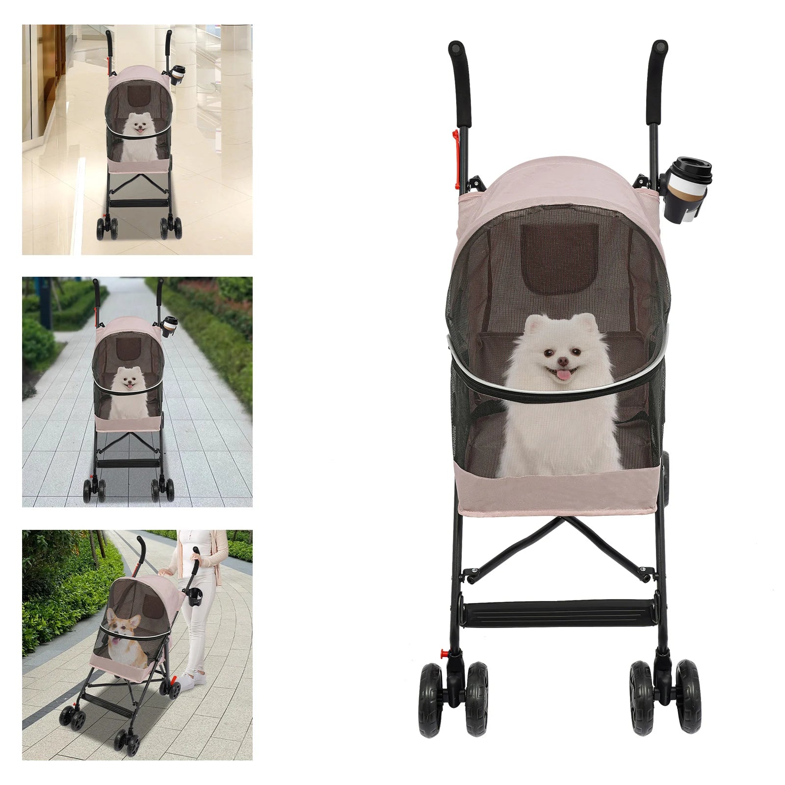 Oxford Cloth Pet Stroller, Foldable Pet Stroller 55*45*97cm for Small and Medium-sized Dogs All Life Stages