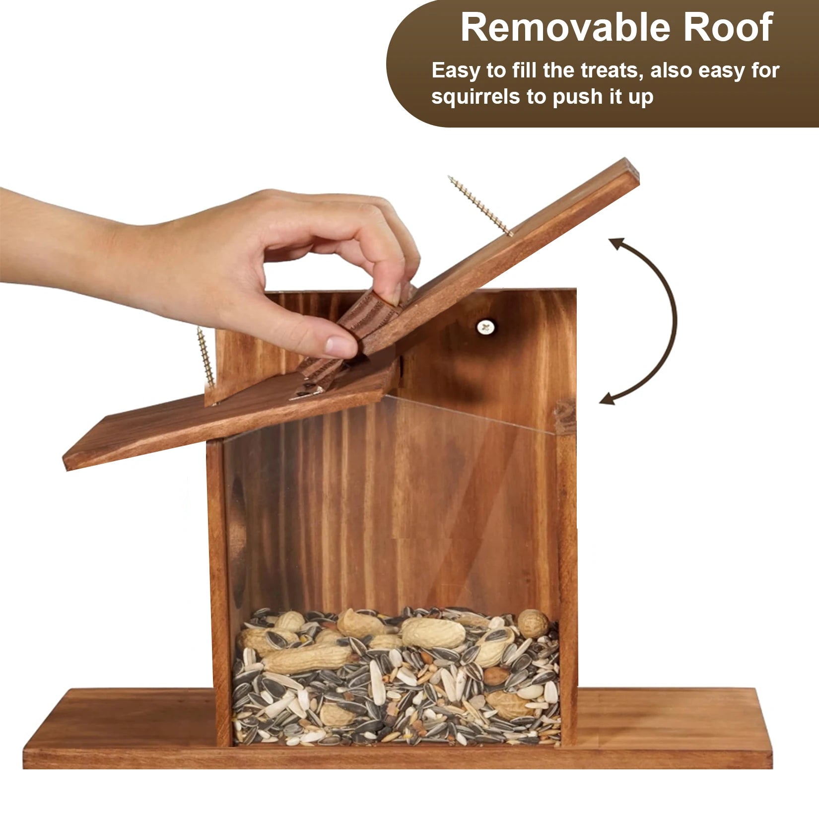 Carbonized Wood Squirrel Feeder for Outside Winter Durable Chipmunk House Box.