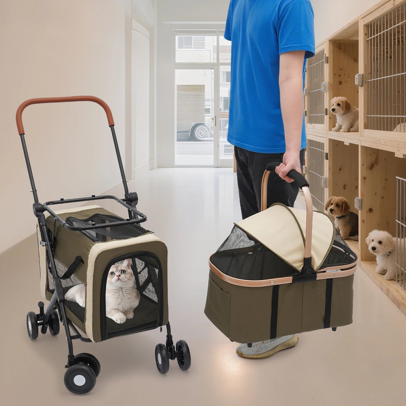 3-in-1 Multifunctional Pet Stroller Foldable Pet Stroller with 2 Pet Carrier.