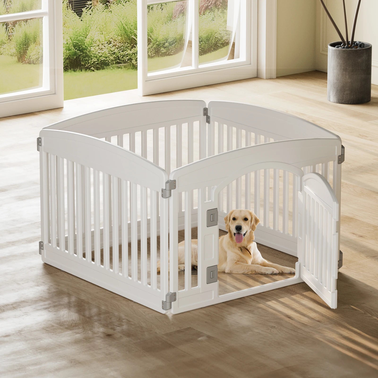 Plastic Dog Playpen 6 Panel 24IN Expandable Durable Pet Fence for Medium Dogs.