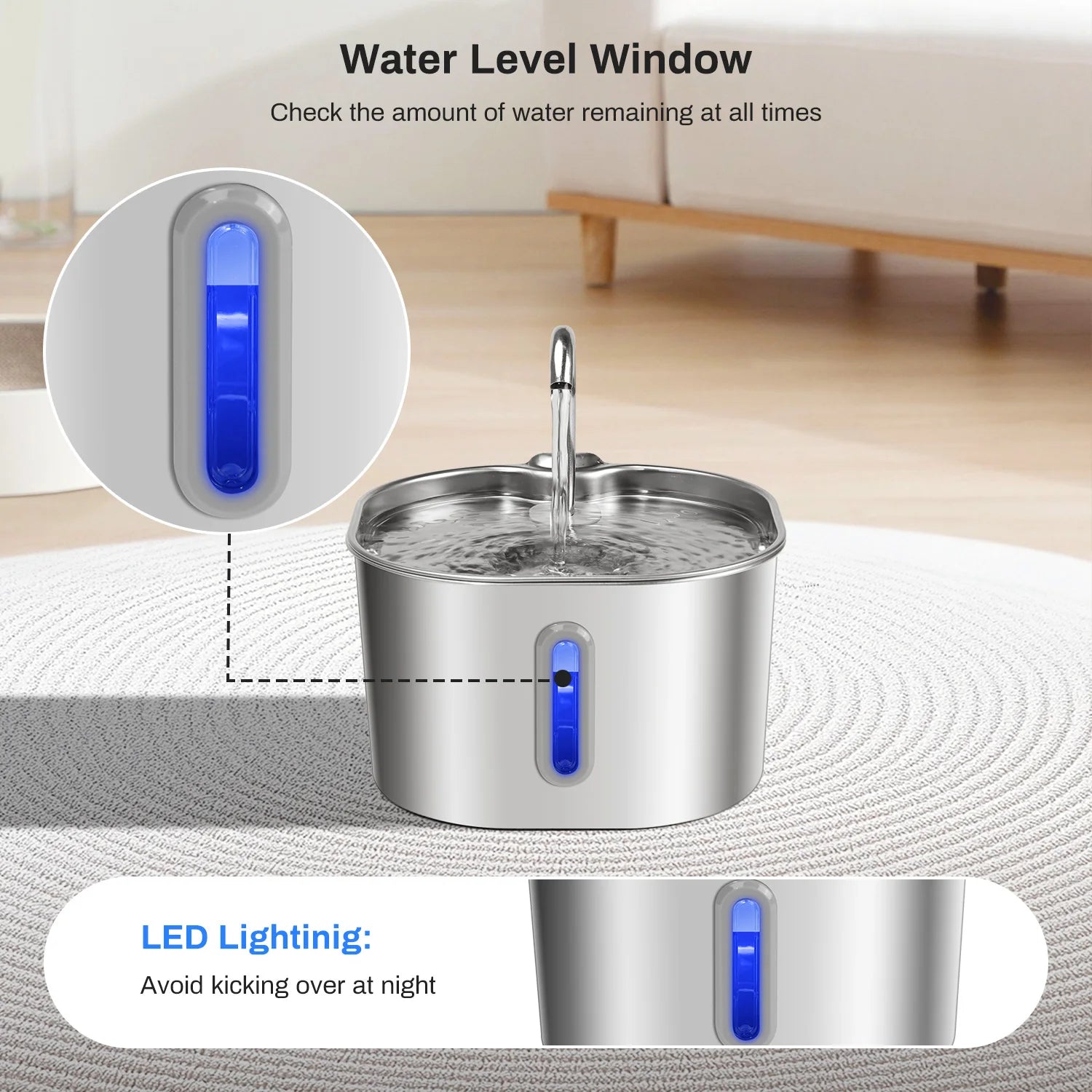 2.2L Stainless Steel Cat Water Fountain - Ultra Quiet Pet Fountain.