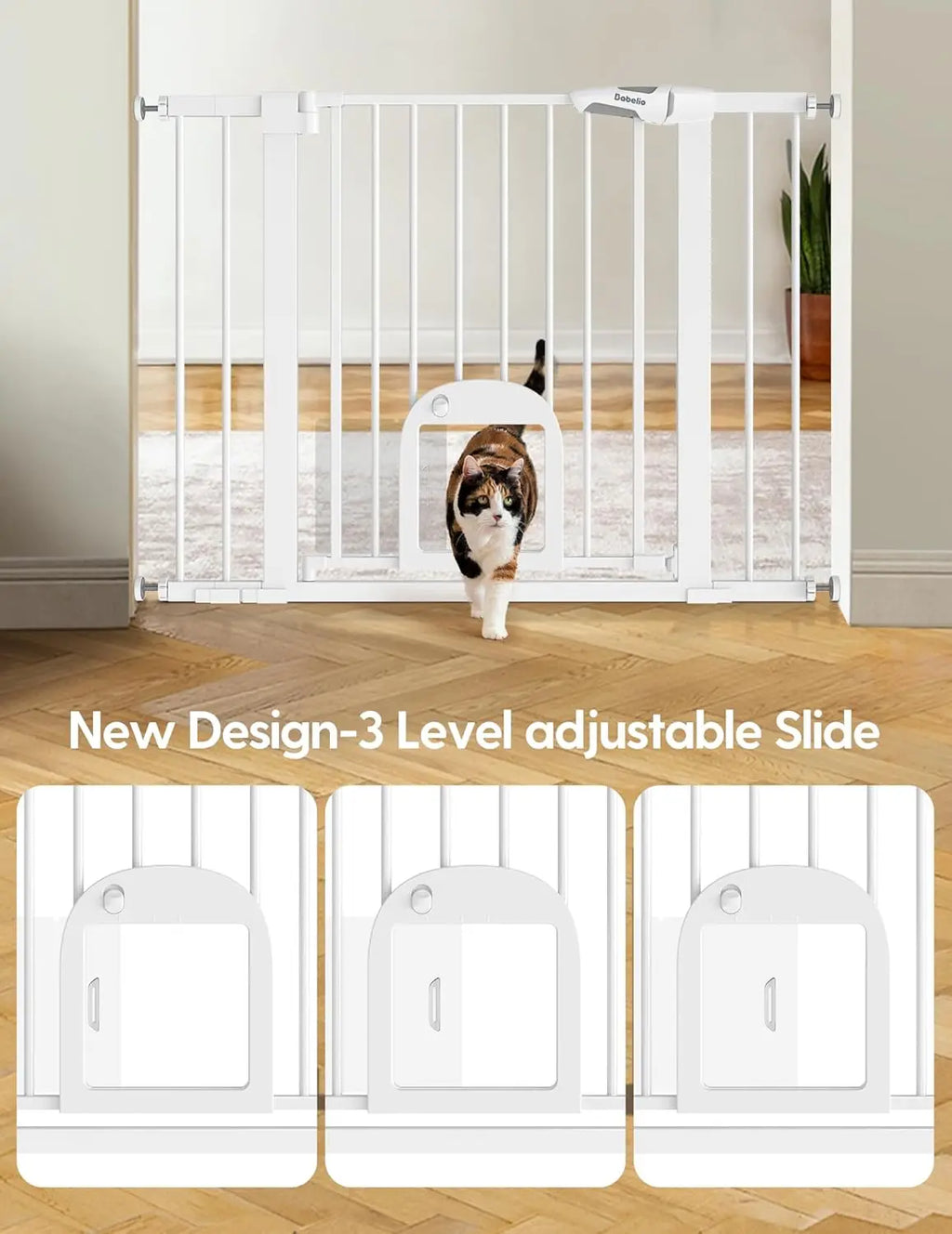 Adjustable Pet Gate with Cat Door, 29-43" Auto Close Pressure Mounted for Stairs and Doorways.