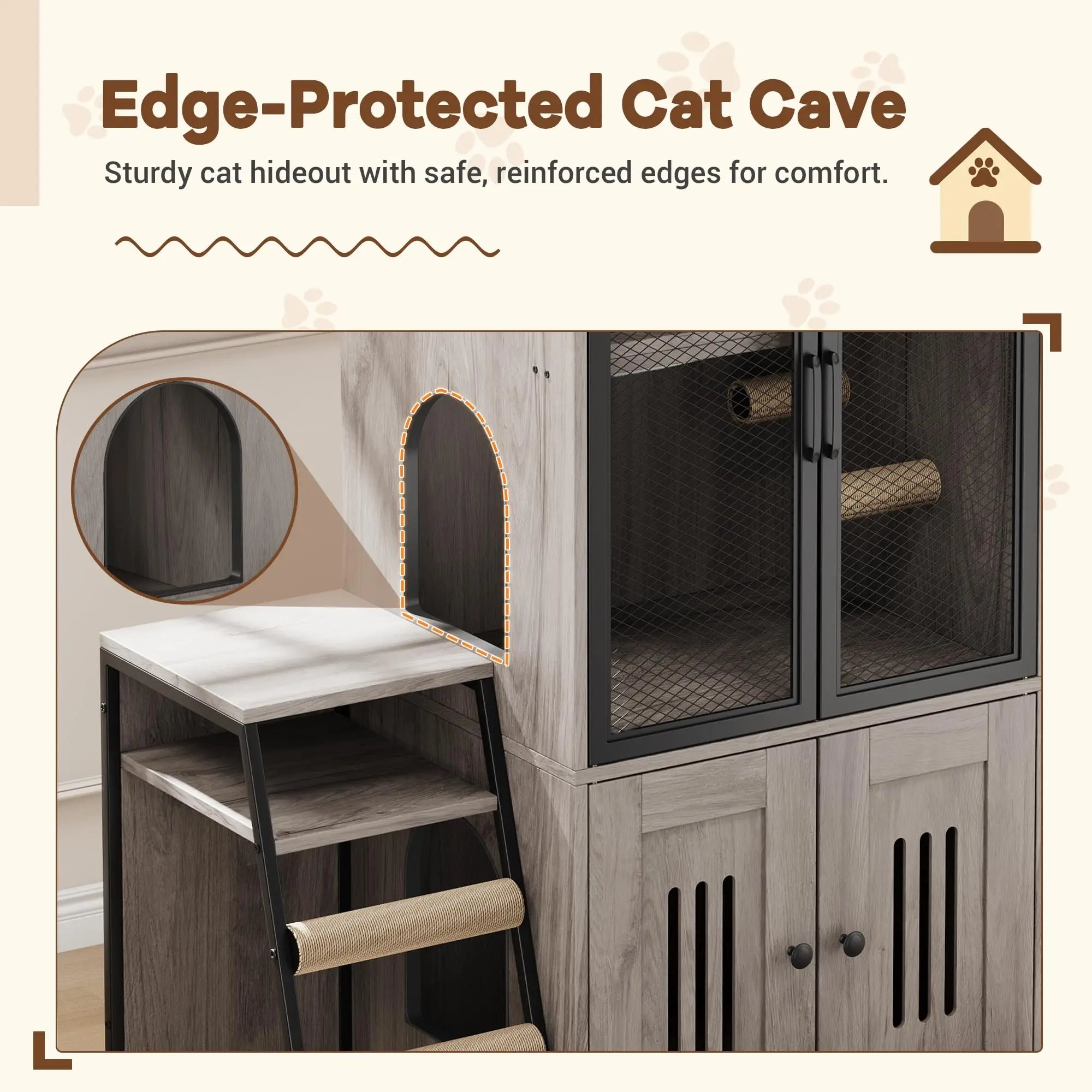Multifunctional Cat Litter Box Furniture Enclosed With Doors.