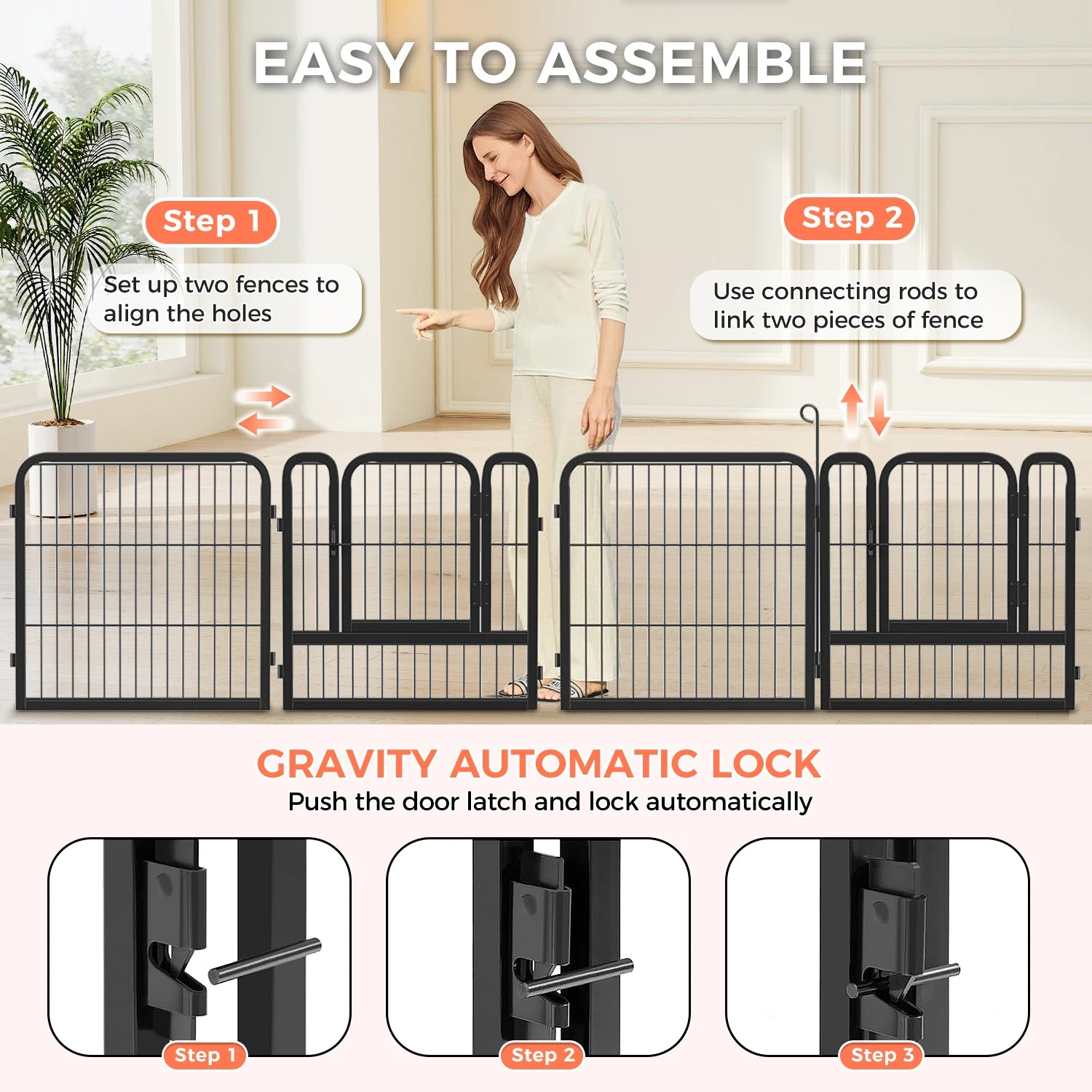 Heavy-Duty Metal Puppy Playpen – 24"/32"/40" Options, 8/16 Panels.