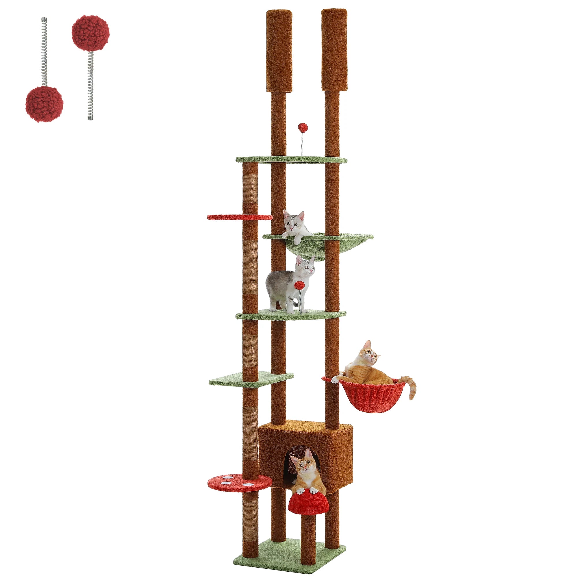 Cat Tree Floor to Ceiling Cat Tower Adjustable Height with Cat Condo.