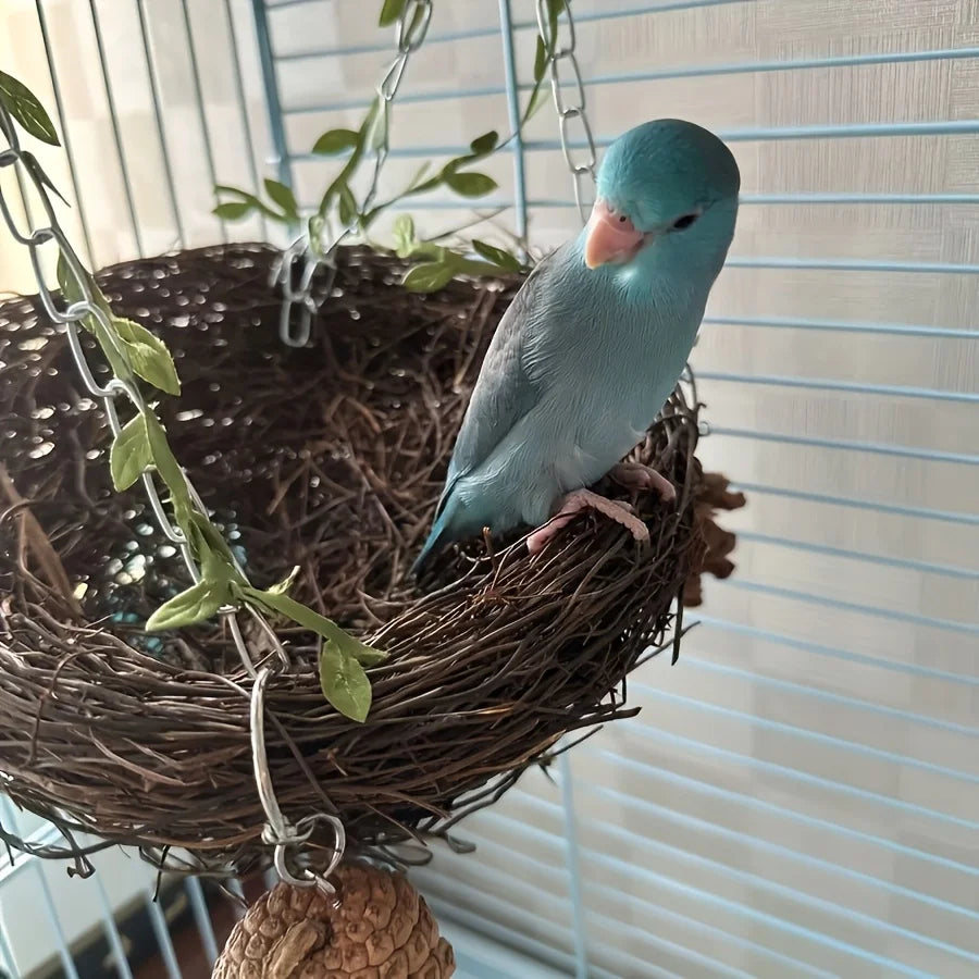 Natural rattan bird cradle - suitable for parrots, comfortable perching toys.