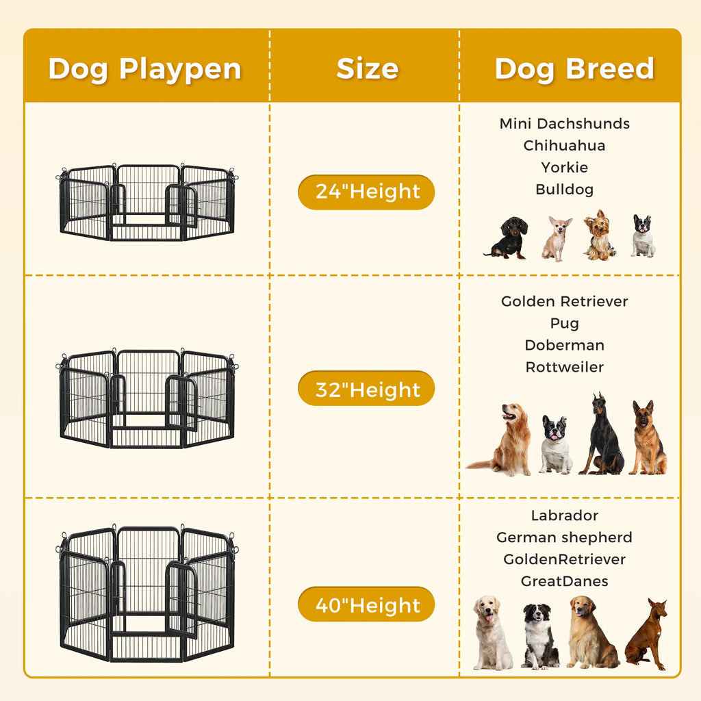 Dog Playpen with Door, Outdoor/Indoor Foldable Metal Pet Fence.