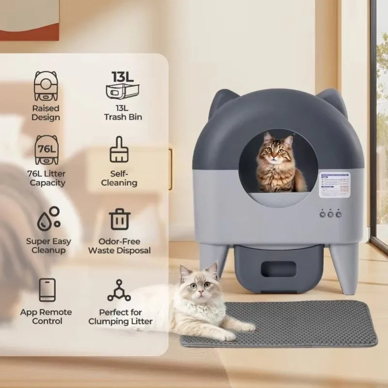 Automatic Cat Litter Box Extra Large Self Cleaning Litter Box with APP Control.