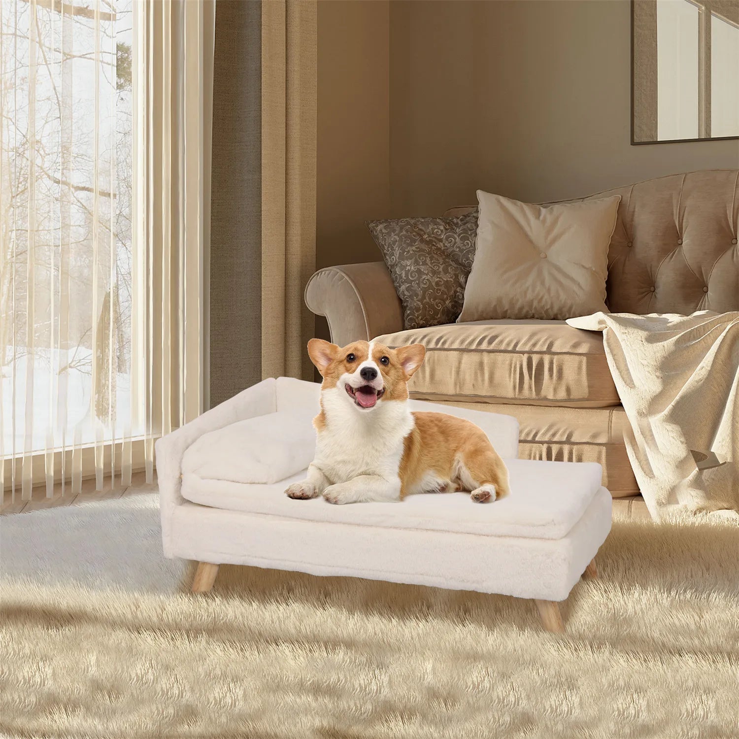 Elevated Pet Bed, Nordic Pet Stool Bed with Cozy Pad Waterproof.