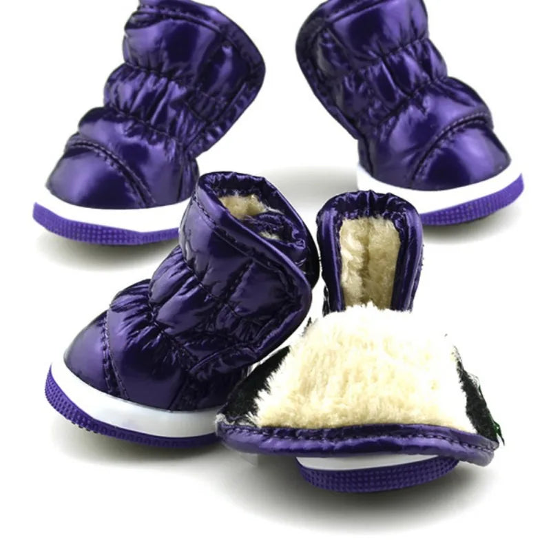 4pcs/set Pet Dog Winter Rain Shoes Waterproof Dogs Warm Snow Boots.