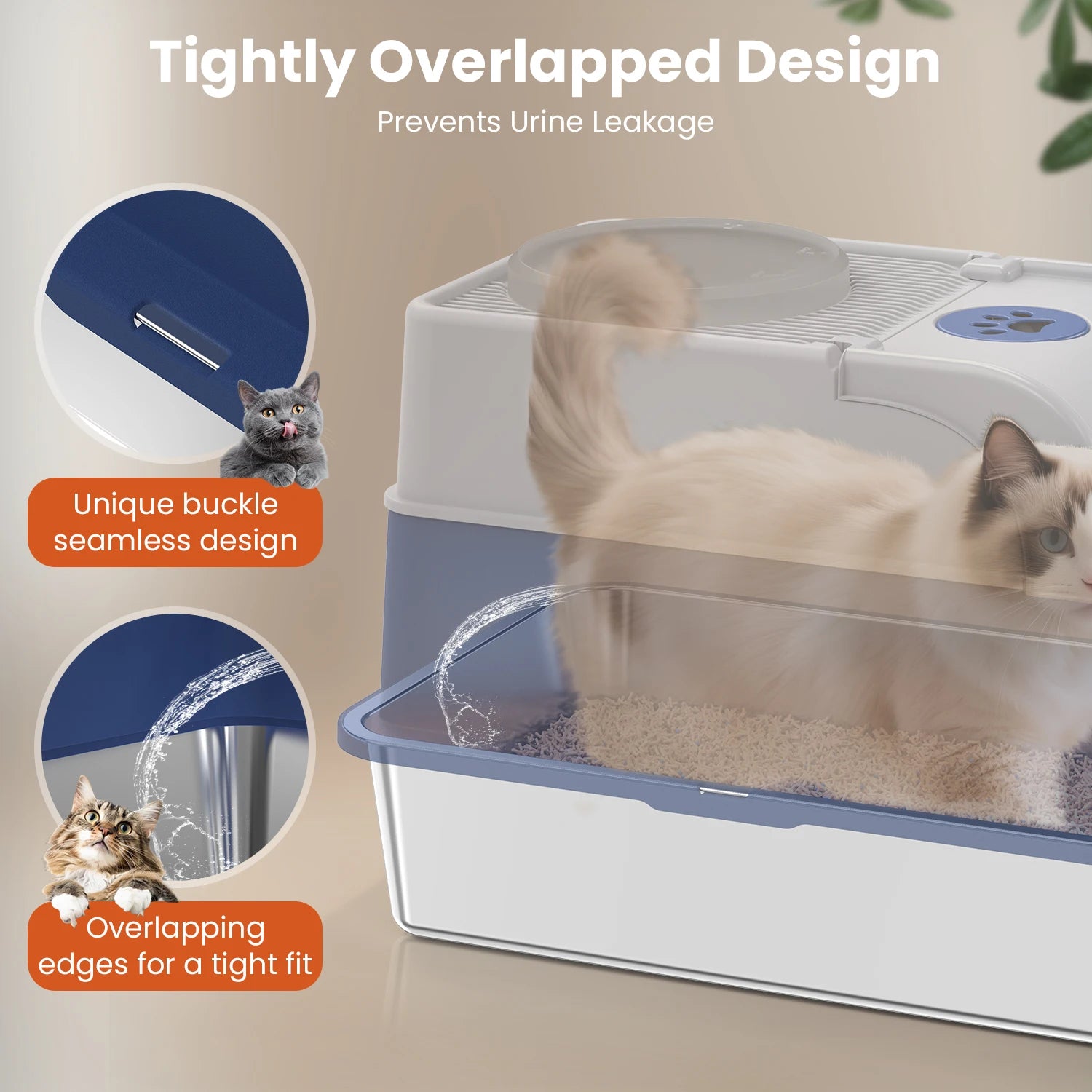Stainless Steel Cat Litter Box Non-Stick Odor Control Easy Clean.