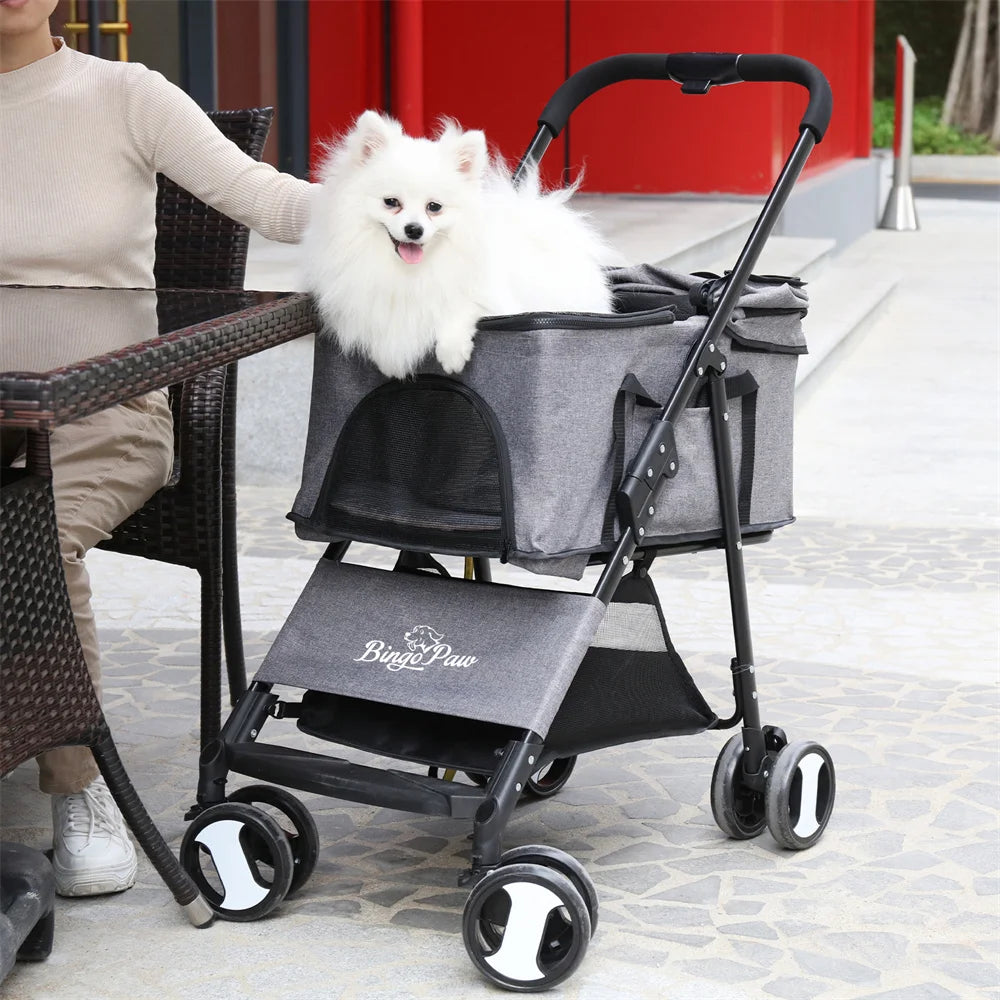 Pet Dog Stroller Foldable Travel Carrier Strolling Cart, pushchair Jogger Buggy with 4 Wheels and Rain Cover