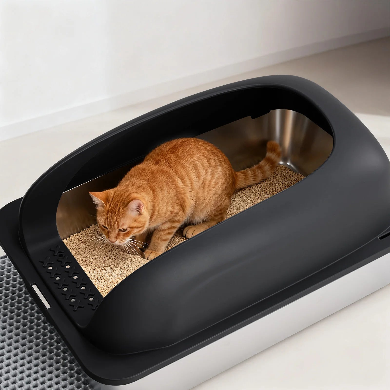 JHK Stainless 24IN Steel Cat Litter Box with Lid Large Cat Litter Box.