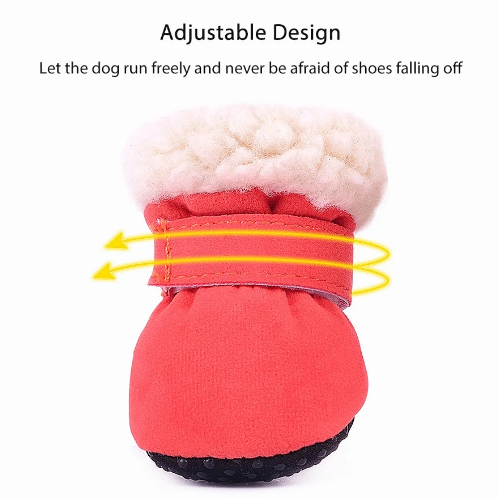 4Pcs Pet Dog Snow Boots Autumn Winter Warm Plush Dog Shoes.