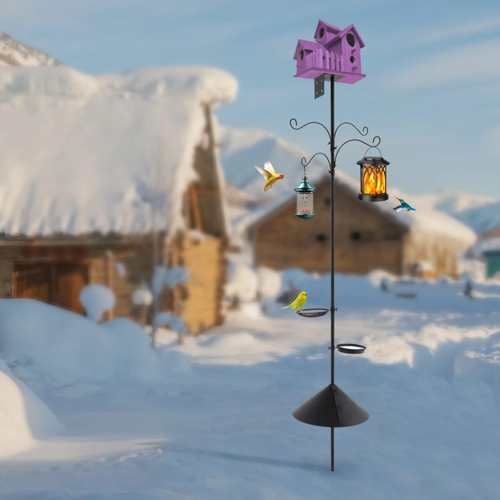 4Hooks2Food Trays Bird Feeder Pole Birdhouse Pole with Squirrel Proof Baffle for gardens