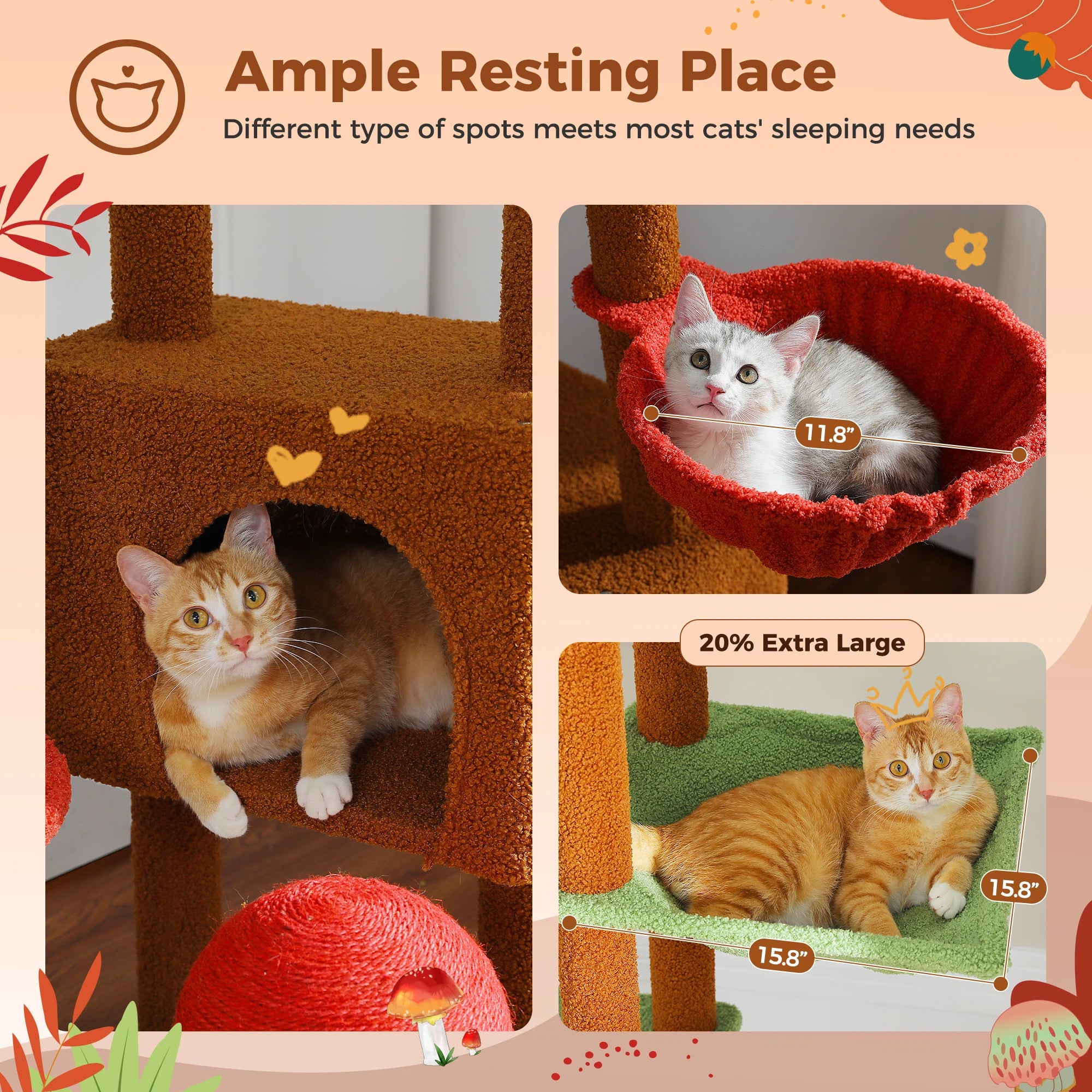 Cat Tree Floor to Ceiling Cat Tower Adjustable Height with Cat Condo.