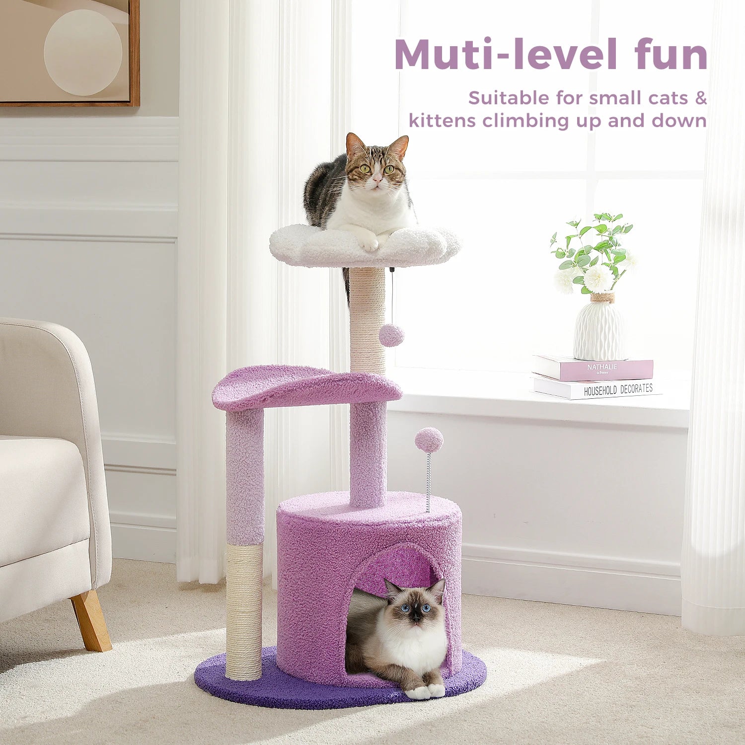 Flower Cat Tree for Indoor Cats, Small Cat Tower with Sisal Scratching Post,