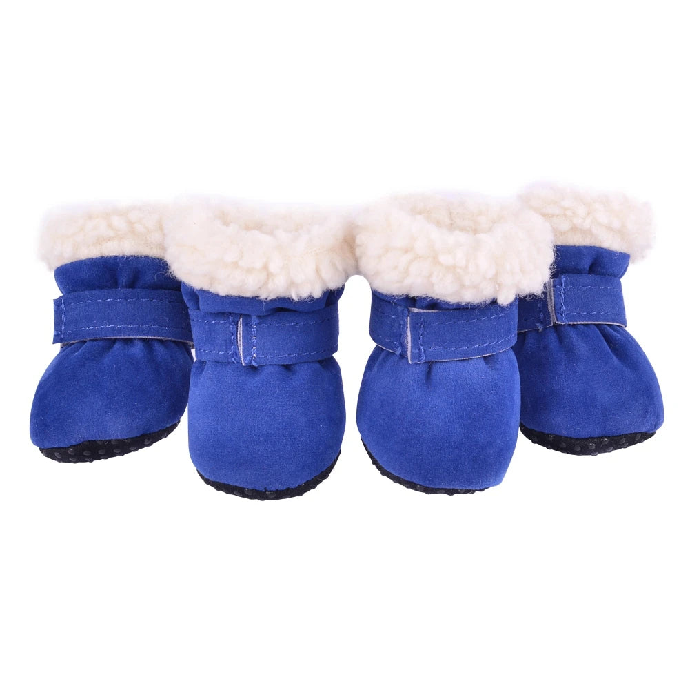 4Pcs Pet Dog Snow Boots Autumn Winter Warm Plush Dog Shoes.