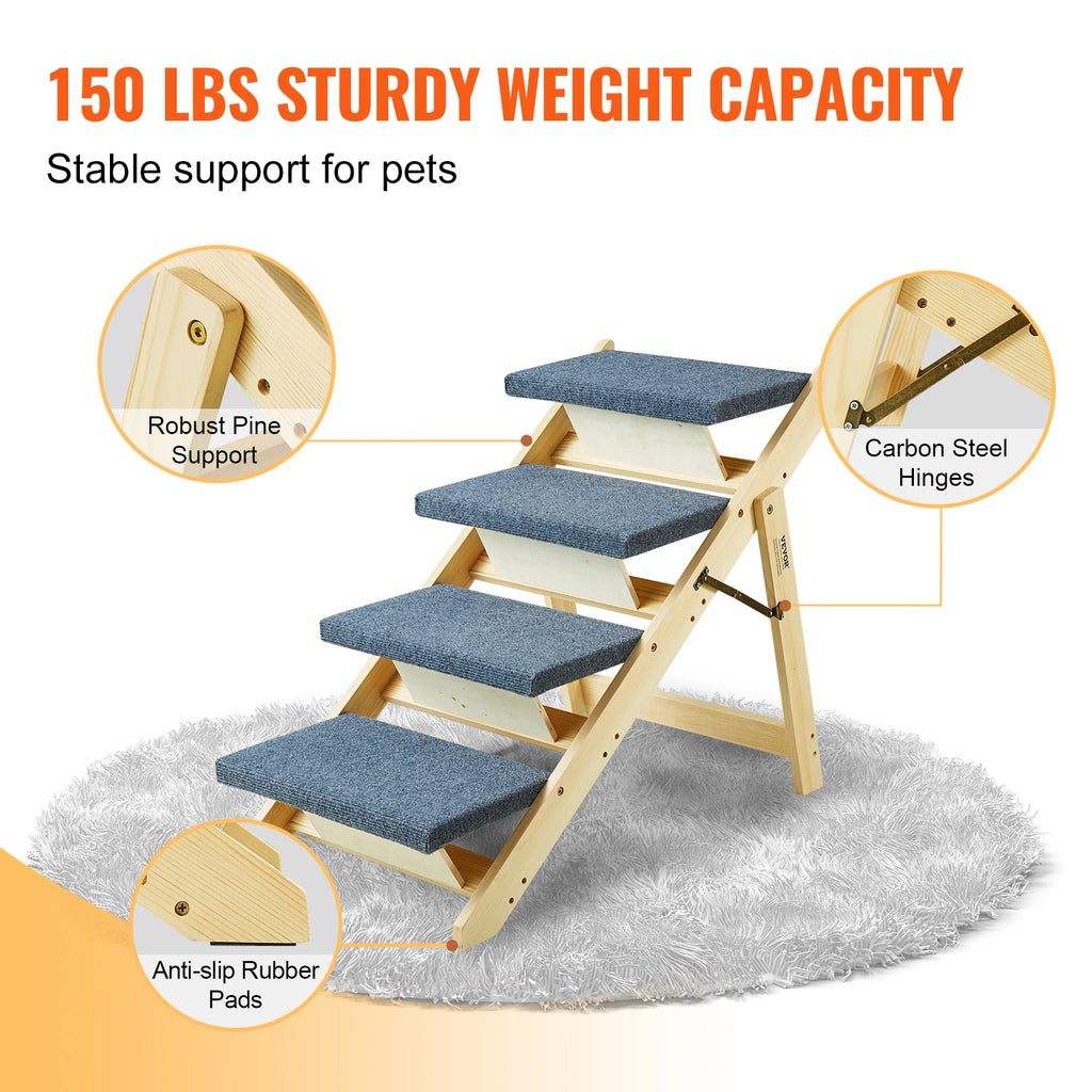 Wooden Pet Steps and Ramp Combo 2-in-1 Design Foldable Access for Beds.