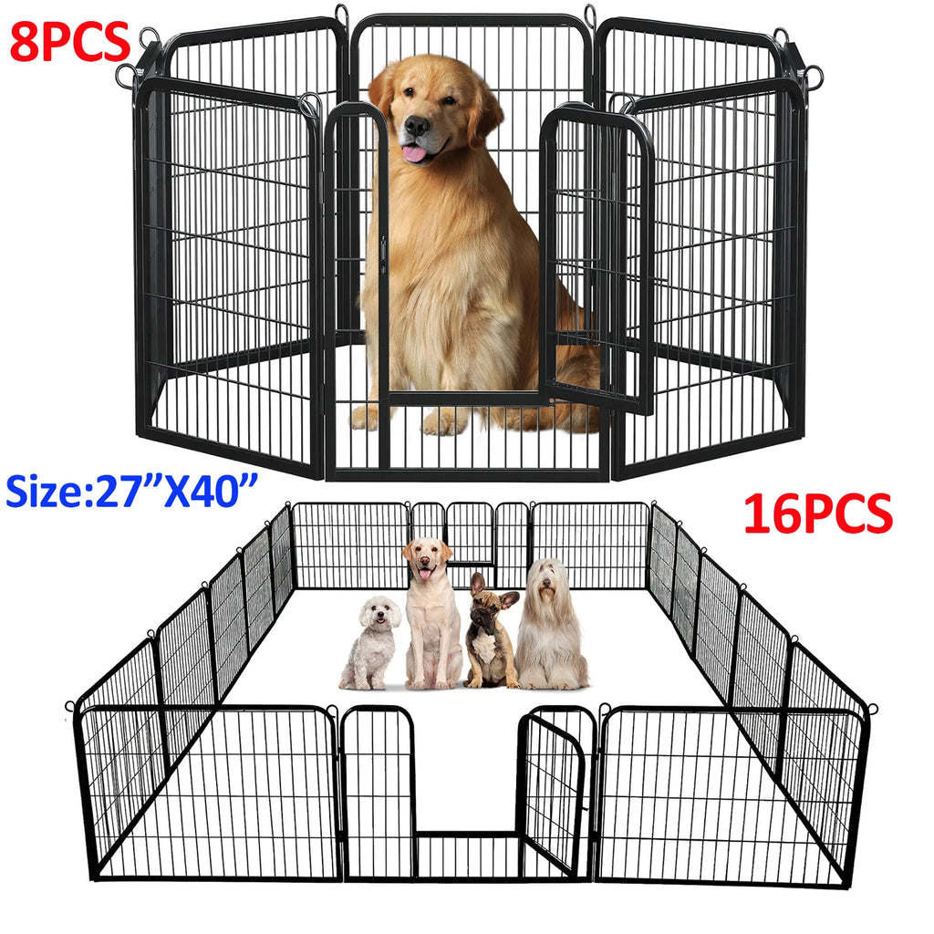 Dog Playpen with Door, Outdoor/Indoor Foldable Metal Pet Fence.