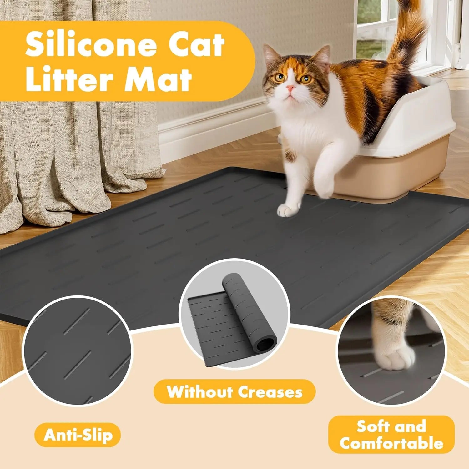 Silicone Cat Litter Trapping Mat, 34''x22'' Large Cat Litter Mat.